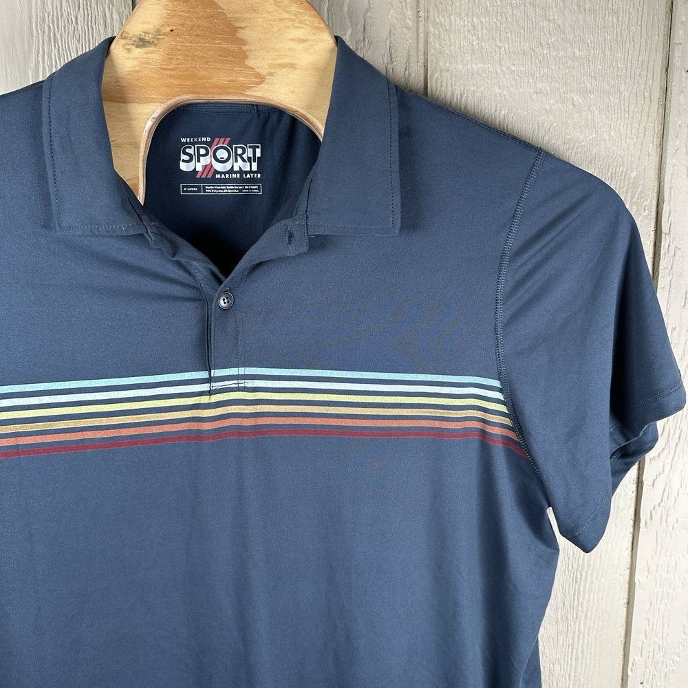 Marine Layer Weekend Sport Polo Shirt Mens XL Charcoal Gray Striped Short Sleeve